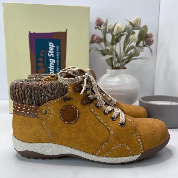 Spring Step Clifton-MST Sneaker Mustard Lace Up Side Zip Women's 8.5/EU 39 NWB - Picture 3 of 10